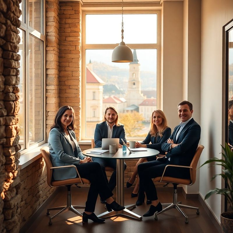 Echipă mică de consultanți fiscali într-un birou luminos din Brașov